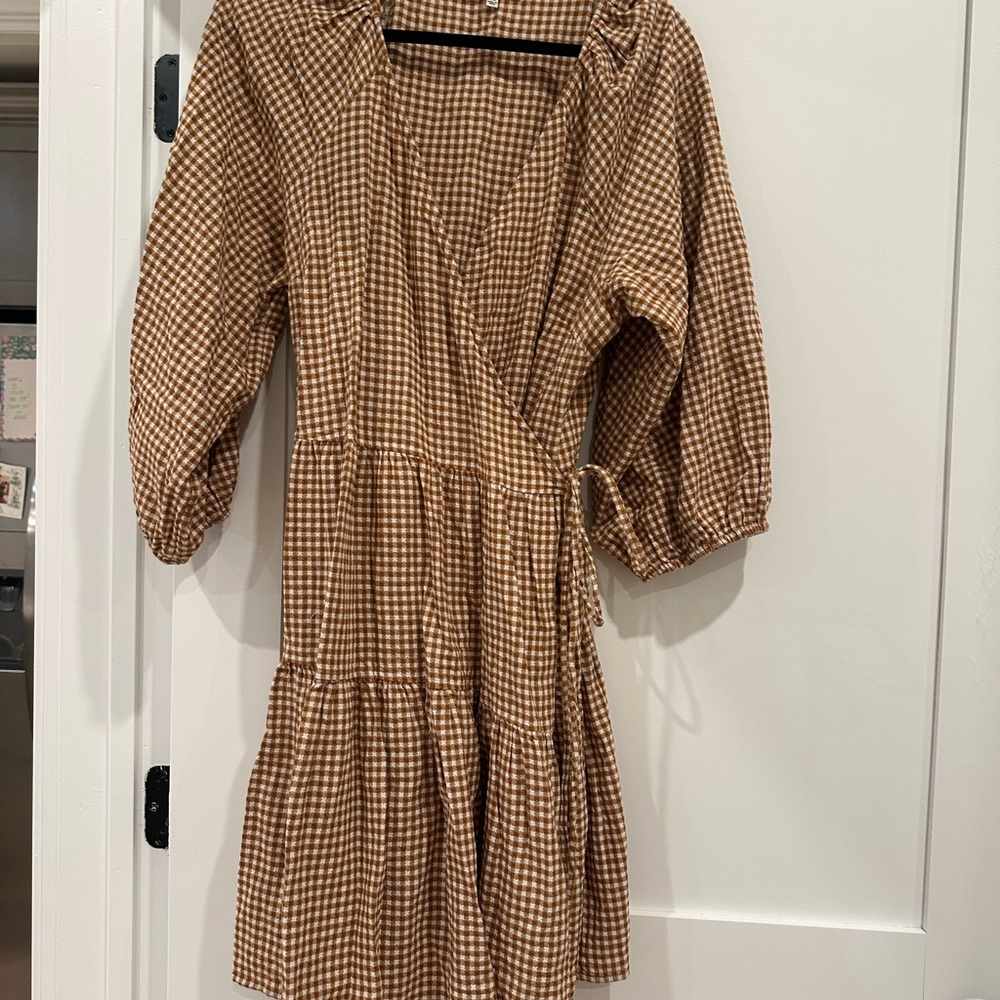 Madewell Brown Gingham Wrap Dress